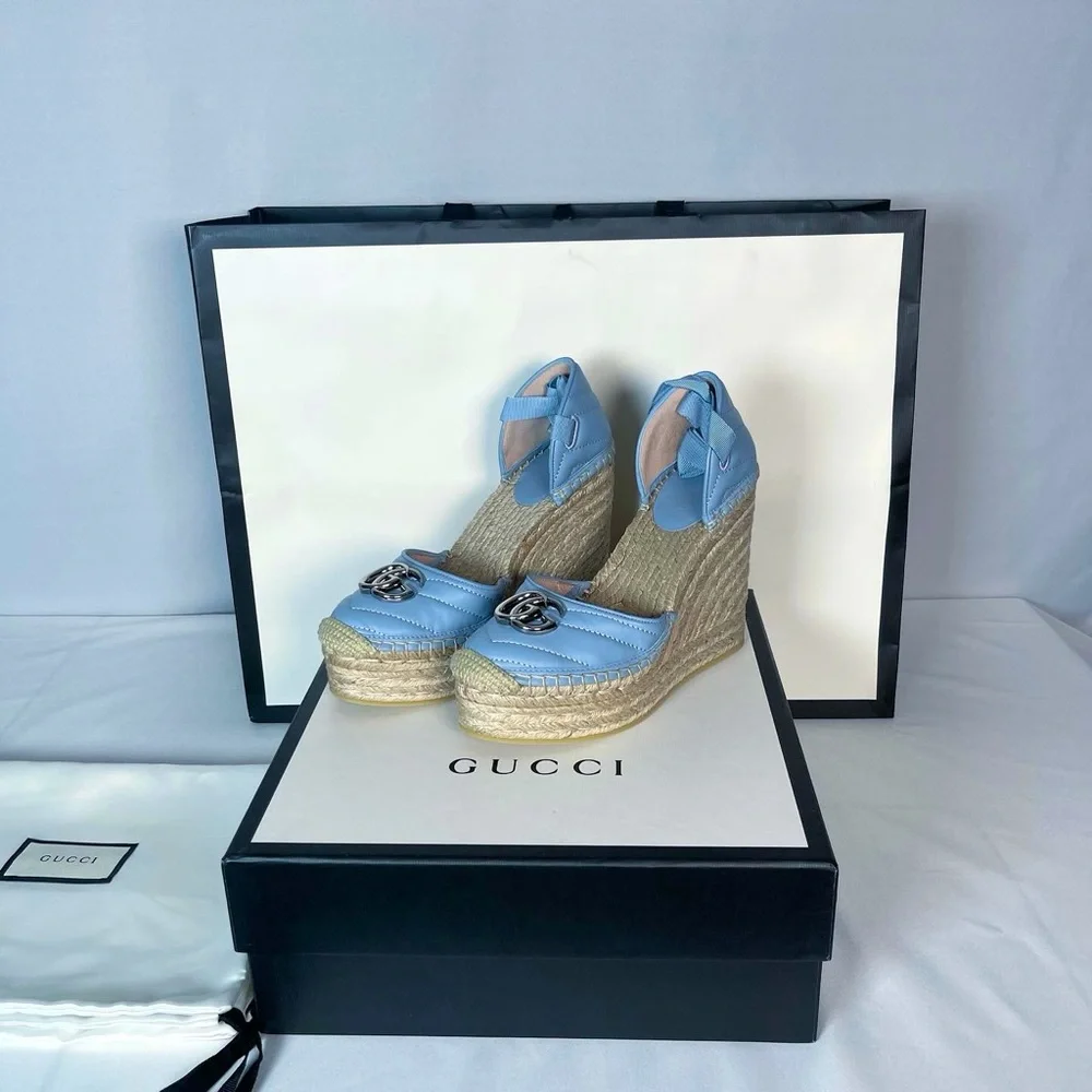 GUCCI LEATHER PLATFORM ESPADRILLE -BLUE - Picture 3 of 5